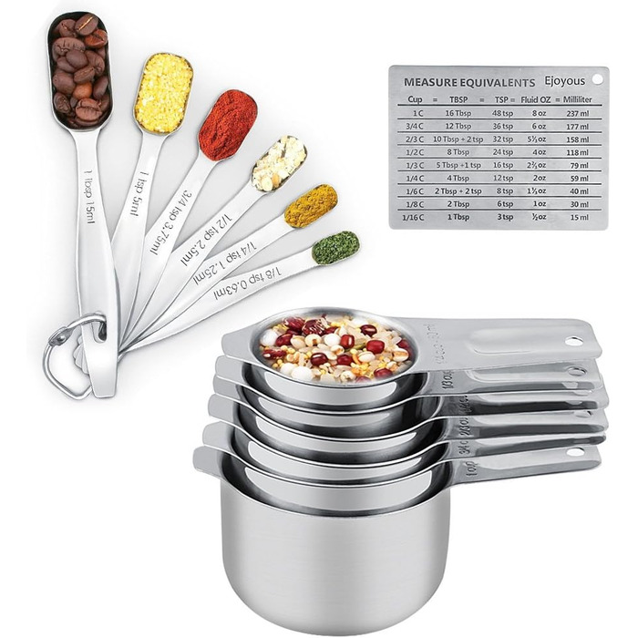 13-Piece Measuring Cup and Spoon Set, High-Quality 304 Stainless Steel, Kitchen Measuring Set for Baking and Cooking