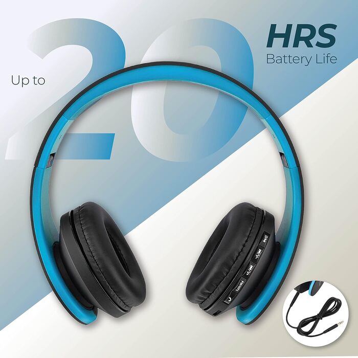 PowerLocus Бездротові навушники Over-Ear з Bluetooth, Hi-Fi стерео, FM радіо, Micro SD/TF, мікрофон, для iPhone/Android/Tablet/Laptop (Чорний/Синій)