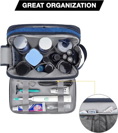 Чоловіча дорожня косметичка BAGSART з подвійним замком, об'єм 5л, темно-сіра (з синьою шкіряною фольгою)