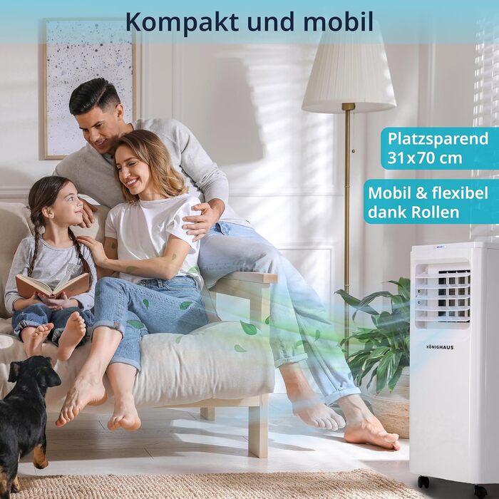 Мобільний кондиціонер Könighaus Smart: охолодження, осушення, вентиляція, очищення повітря | 2.1 кВт (9000 BTU) | з пульт керування, таймер, Sleep-Mode