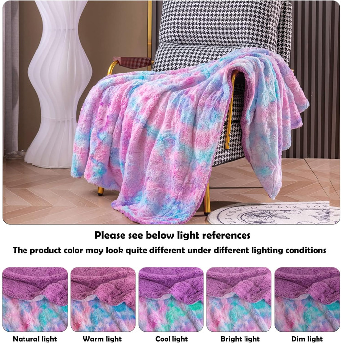 М'яка плюшева ковдра NEWCOSPLAY з штучного хутра, 100x130 см / 150x200 см, колір: фіолетовий-райдужний