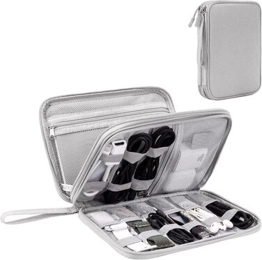 Організатор для аксесуарів Arae Elektronik: кабельна сумка, Travel Essentials, подвійний шар, для зарядних пристроїв, USB, SD картки (Синій, L) Сірий L