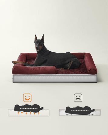 Feandrea Orthopedic Dog Bed, Dog Cushion, Dog Basket, Soft Padding, Dog Sofa, Raised Edges, Removable and Washable Cover, 91 x 71 x 20 cm, Non-Slip Bottom, PGW076G01 (L 120 x W 85 x H 20 cm, Berry Red)