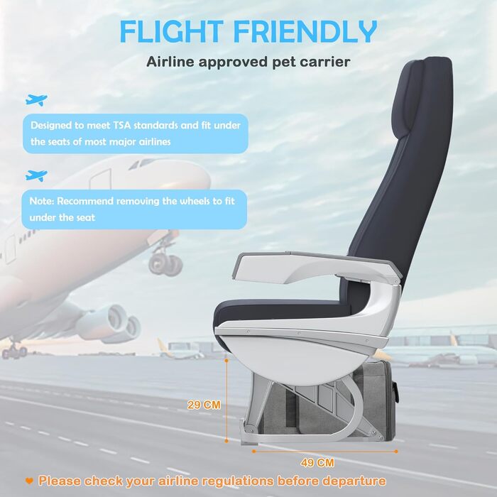 Переноска для тварин ALLSOPETS з колесами для котів та собак, схвалена для авіаперельотів, з висувним ручками, знімними колесами та плечовим ременем, портативна сумка для маленьких тварин (сіра)