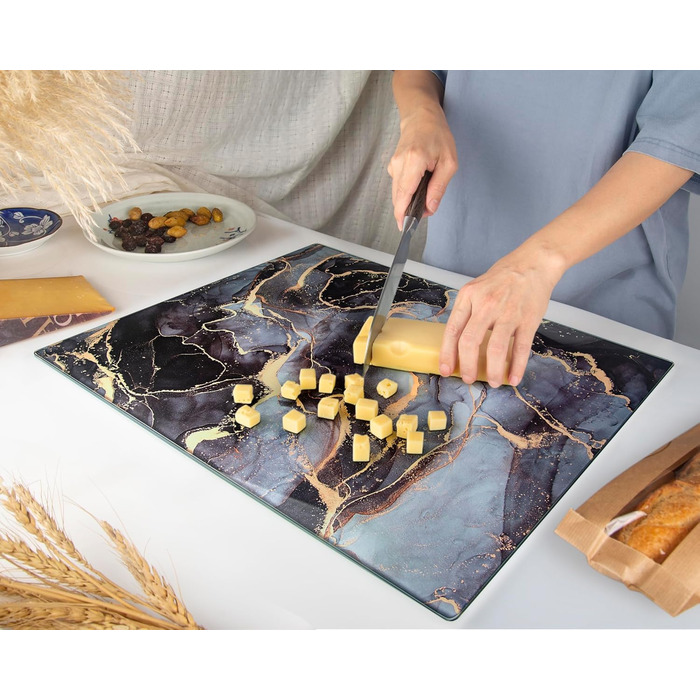 Скляна дошка для нарізання 40x30 см - гігієнічна, стійка до нагрівання та подряпин - чорна мармурова імітація, для кухні