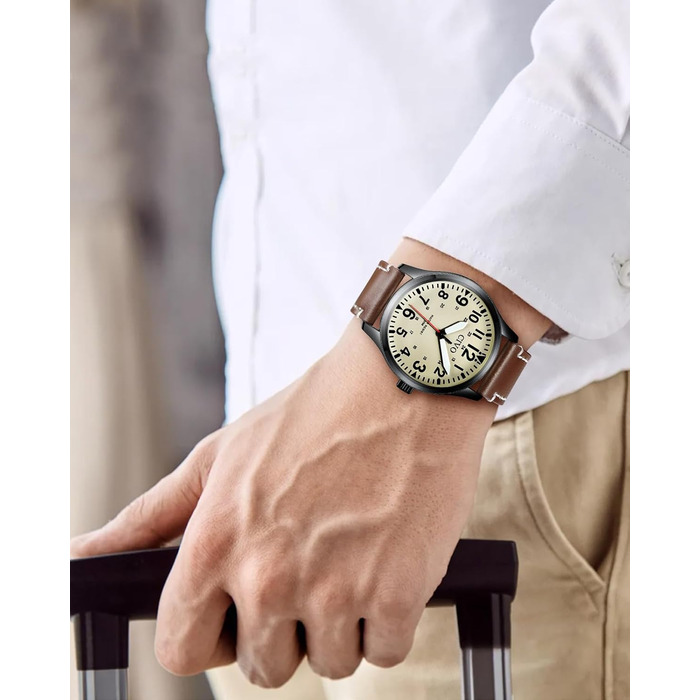 Чоловічий годинник CIVO: водостійкий, аналоговий кварц, великі цифри, світловий, військовий стиль, спортивний, для активного відпочинку, легкий у читанні, з шкіряним ремінцем, колір: коричневий