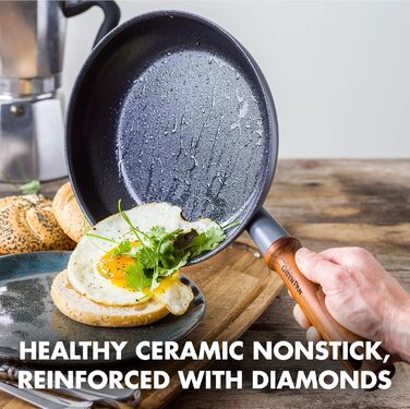 GreenPan Mayflower Pro Harteloxierte Healthy Ceramic Non-Stick, 9-Piece Cookware Set, with Frying Pan, Saucepan, Sauté Pan & Utensils, Vintage Wood Handle, PFAS-Free, Induction-Compatible, Charcoal Gray Cookware Set 9-Piece