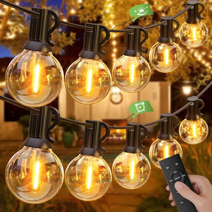 LED гірлянда GLUROO для вулиці, 7.6м, 12+1 лампочки G40, тепле світло, вологостійка, для саду, вечірок, диммер