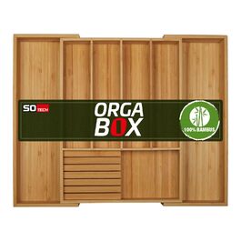 Органайзер для столових приборів Orga-Box з бамбука, регульований (500-600 мм), 7 відділень, блок для ножів на 6 ножів, глибина 473 мм