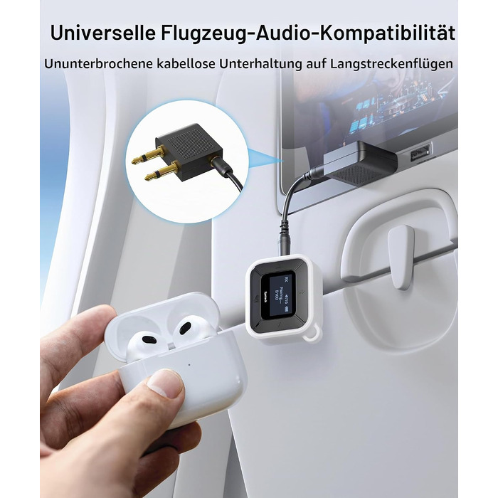 Bluetooth-трансмітер та ресивер Syntech 5.3 з LED-дисплеєм, адаптер 3.5 мм AUX для літака, авто та навушників AirPods, низька затримка, Dual Link, білий