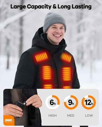 Powerbank для підігрівальної жилетки 5V 3A 12000mAh USB, сумісний з Techstuph, vapesoon, burngogo (не для жилеток 7.4V/12V DC), чорний