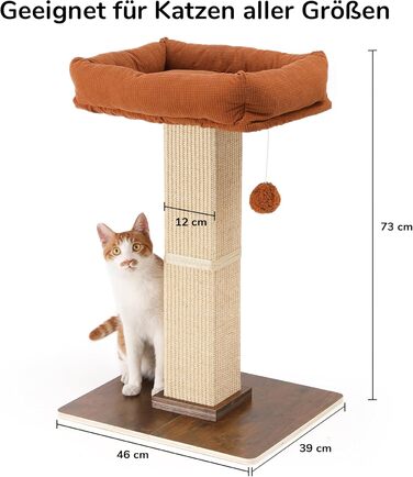 Дерево для котів FUKUMARU, 73 см, з платформою 46 x 36 см, ретро-стиль, з місцем для відпочинку, великий краш-тур з ліжком, з натурального сизалю та масивного дерева. XL
