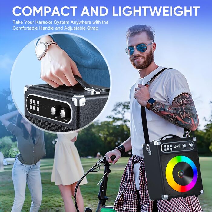 Портативна караоке-система: 20W PA-система з 2 бездротовими мікрофонами UHF та акумуляторами, для дому
