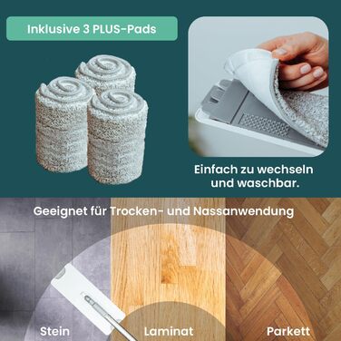 Набір для миття підлоги WONDERHOME TripleClean Plus: відро, моп з 3-камерною системою та 3 мікрофібрових насадок