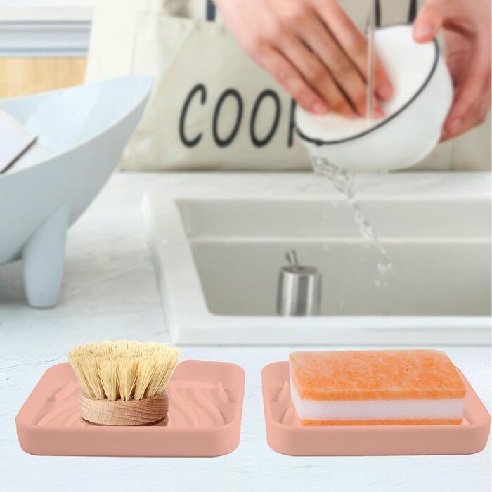 2 шт. Силіконові мильниці з отвором для стоку, мильниця для душу, мильниця для ванни, мильниця для раковини, мильниці для ванної кімнати, кухні та лічильника (білий) (рожевий)