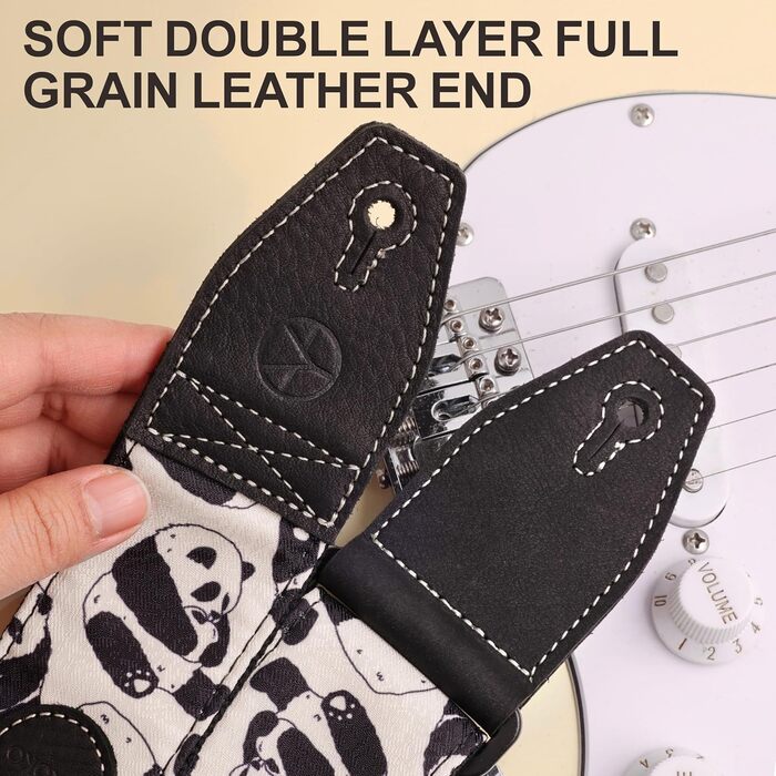 Гітарний ремінь 5,1 см з бавовняним друком, квітковий принт, з повним шкіряним кінцем, для бас-гітари, електро- та акустичної гітари, безкоштовний кріплення для ременя, фіксатори для ременя та медіатори. Жовті ромашки (Панда)