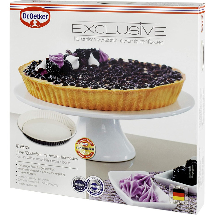 Dr. Oetker Quiche Form, Ø 28 cm EXCLUSIVE, Tart form with a lift-up base that is cut- & scratch-resistant with an enamel sealing, round cake pan with a steel sheet ring (Color: Grey-Brown/Crème). Quantity: 1 piece
