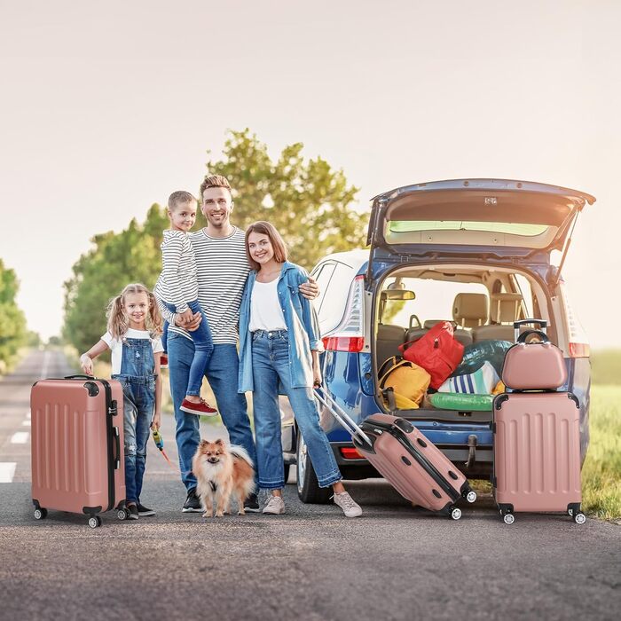 Набір валіз LALAHO 4 шт. з косметичками, рожеве золото, ABS, для подорожей