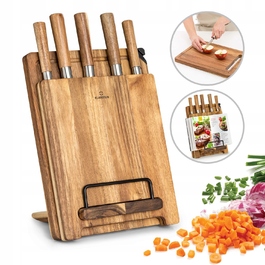 Набір кухонних ножів з підставкою (5 шт.) та 3 дошки для нарізки — комплект гострих ножів