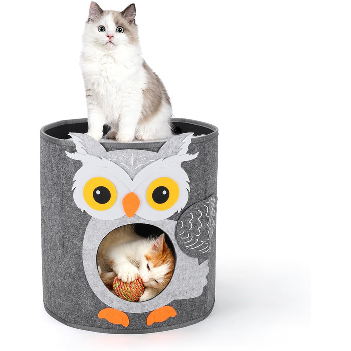 Кігтеточка-будиночок для котів Dripex з 2 поверхів, з фетру, з подушкою, 30x35x35 см (Сова)