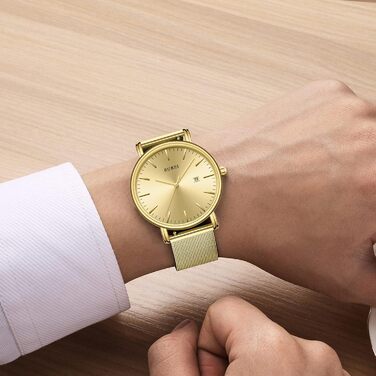 Годинник чоловічий BUREI Ultra Slim з датою, аналоговий, кварцовий механізм (сталь, золото)