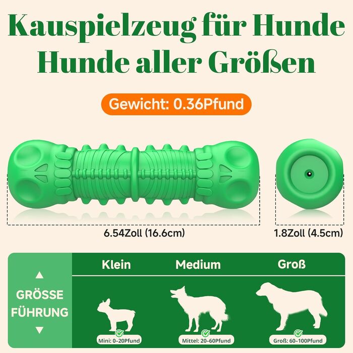 HETOO Dog Toy, indestructible, robust, squeaking, chew toy for aggressive chewers, large and medium-sized dog breeds, dental care (Large, Green)