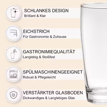 Van Well Willibecher 0.4l 12-Piece Set - Premium Beer Glasses 0.4 Liter - Robust Beer Glass, Dishwasher Safe, Calibrated - Pint Glasses in Restaurant Quality - 400 ml Drinking Glass for Restaurants and Home