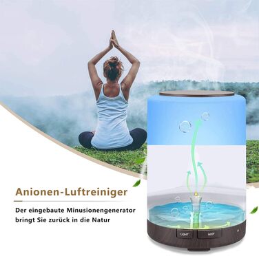 Ароматичний дифузор з ефірними оліями, ультразвуковий, 300 мл, 7 кольорів LED, для дому, офісу, йоги, спа (колір: коричневий/чорний)