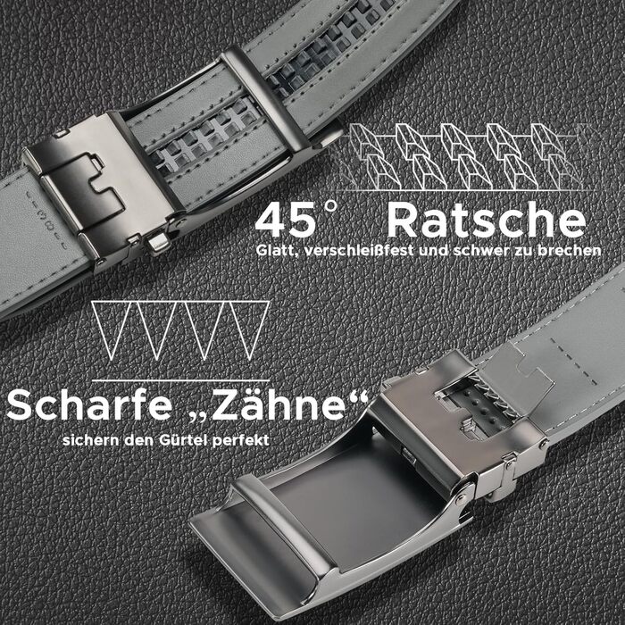 Чоловічий шкіряний ремінь FEFLO з автоматичною пряжкою, регульований, 35 мм, для костюма, джинсів, штанів, повсякденного та ділового стилю (сірий, 130 см, для талії 103-113 см)