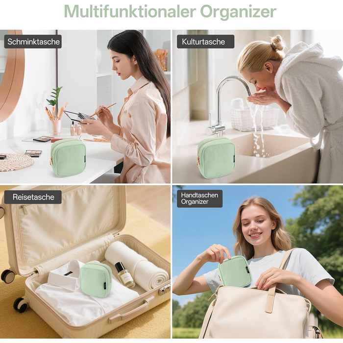 Косметичка жіноча KALIDI з корду, зелена, з відділеннями, на блискавці, для подорожей