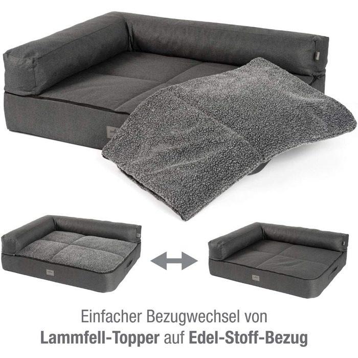 JAMAXX Преміум диван для собак 4-в-1 - ортопедичний диван з Memory Visco піною, знімні подушки, екстра-товста підкладка, змінний чохол, пральний, PDB3015 (L) 110x80x10 ECO антрацит 95*70*10 (L) Eco антрацит