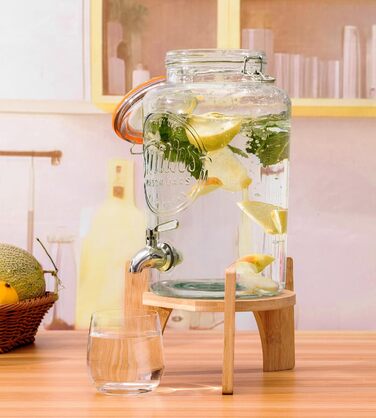 Скляний диспенсер для напоїв Smith's Mason Jars 5 л з нержавіючим краном, фільтром і дерев'яною підставкою — ідеально для лимонаду, води, коктейлів