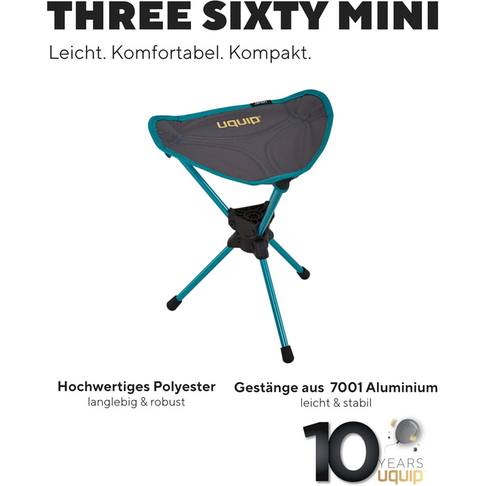 Складаний стільчик Uquip Dreibeinhocker ThreeSixty Mini: 130 кг, 360° обертання, для кемпінгу, подорожей