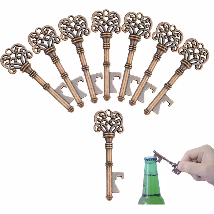 Makhry 50-Piece Skeleton Bottle Opener Wedding Bottle Opener Wedding Key Souvenir Gift Set Gift Set with Box, Band, Label (Antique Copper)