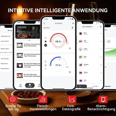 Бездротовий термометр для м'яса BFOUR з 2 зондами, Bluetooth, LCD-дисплей, керування через додаток, цифровий термометр для приготування на грилі, в духовці, диморі, BF-40 PRO чорний