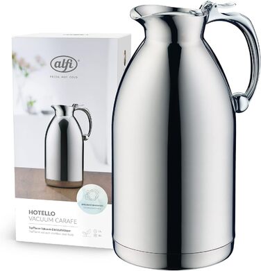alfi THERMO 1.5L, double-walled stainless steel insulated carafe, keeps contents warm for 4 hours, cold for 6 hours, loose-fitting lid, one-handed pouring, plastic-free, dishwasher-safe, for commercial use