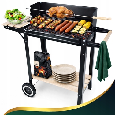 Великий вугільний садовий гриль BBQ XL на колесах з регулюванням та рожном