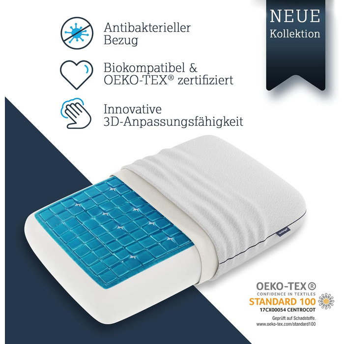 Technogel New Generation Original Deluxe Orthopedic Neck Support Pillow Antibacterial, Cervical Gel Pillow for Back & Side Sleepers incl. Pillowcase