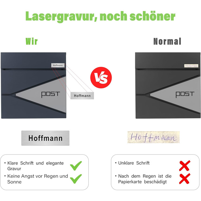 Поштовий ящик Zedelmaier XXL з нержавіючої сталі, індивідуальне гравіювання, 35x35 см, 4 ключі, для листів B5/C4, RAL 7016 Антрацит