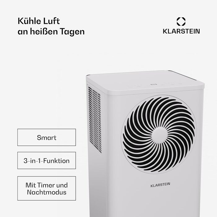 Klarstein Aero Ring Mobile Klimaanlage: мобільний кондиціонер 9000 BTU з функцією охолодження, осушення та вентиляції, керування через додаток та голосове управління, для приміщень до 31 м², енергоефективність A, R290, легкі ролики