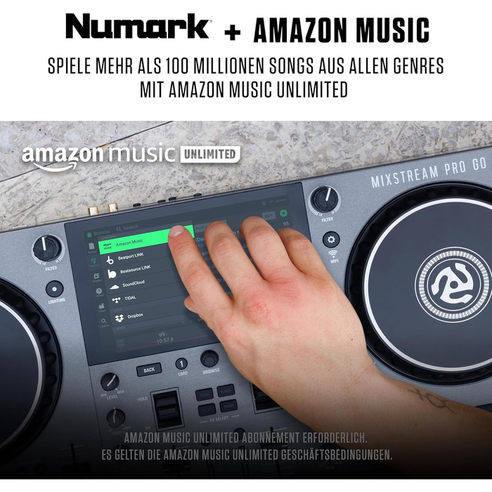 Numark Mixstream Pro Go: Портативний DJ-контролер з акумулятором, мікшер з розділенням STEM, динамік, Wi-Fi, сенсорний екран, сумісний з Serato DJ