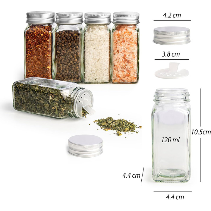 Набір банок для спецій ZEBEN® кутовий [25 шт 120мл] - 25 банок для спецій, мірний дозатор, етикетки, маркер, силіконовий воронка, щітка для чищення