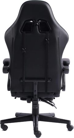 TRISENS Gaming Chair with Racing Design featuring flexible padded armrests, ergonomic PC gaming chair in leather look, desk chair with retractable footrest and extra support cushion, color: black