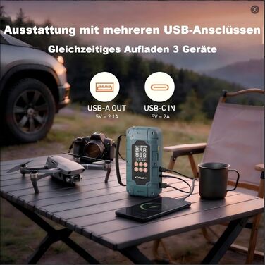 Пусковий пристрій (бустер) для авто 12V 7000A з компресором та Powerbank, колір зелений