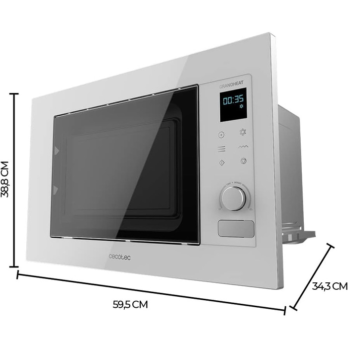 Вбудована мікрохвильова піч Cecotec Grandheat 2090 White. 800 Вт, 20 л, сенсорна панель, гриль, таймер, 8 функцій