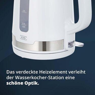 Електричний чайник KHG WK-1708 WE2 білий з нержавіючої сталі, 1.7 л, знімний фільтр від накипу, індикатор рівня води, захист від сухого кипіння та автовимкнення, прихований нагрівальний елемент, BPA Free, 2200 Вт