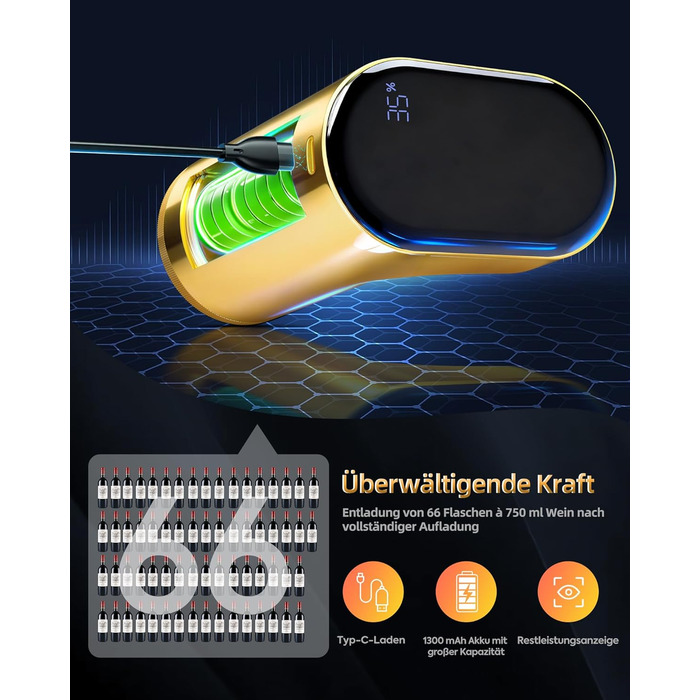 Електричний декантер для вина 5-в-1 з регульованою дозуванням, цифровий виливач, автоматичний дозатор вина, подарунок на день народження/День святого Валентина (золотий)