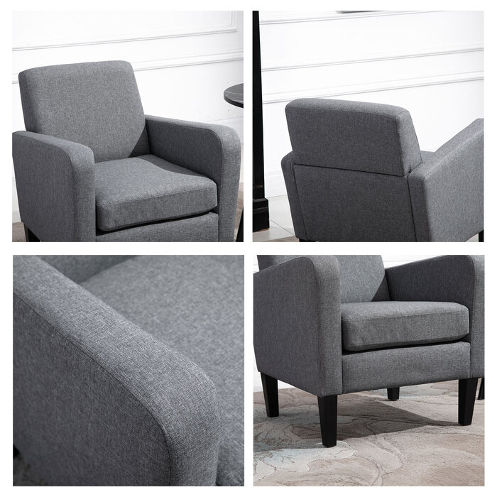 HOMCOM Armchair Single Chair with Cushion, Wooden Feet, Linen Fabric, Light Grey, 66x72x74cm | Aosom