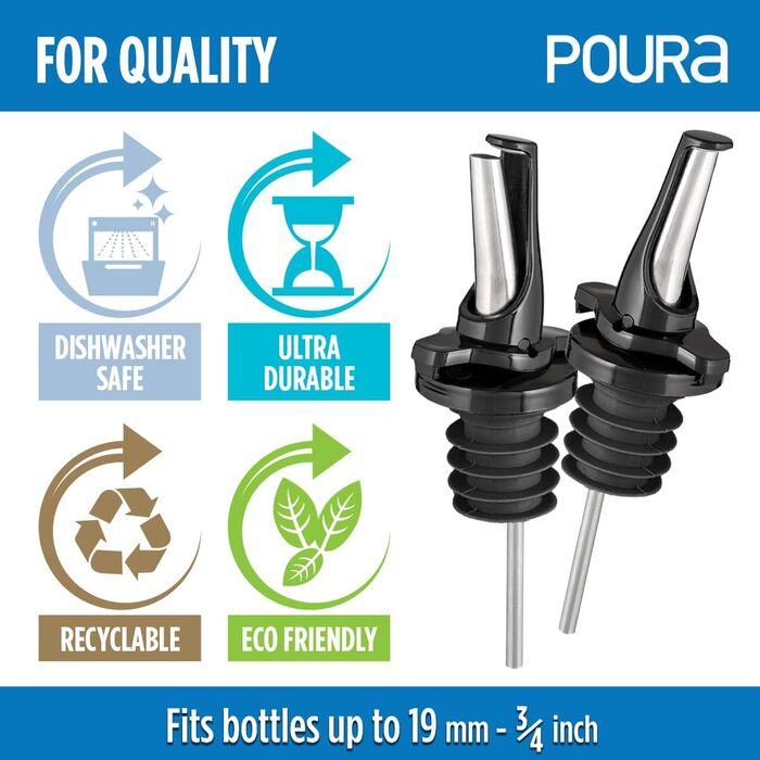 Виливники для спиртних напоїв та оливкової олії з герметичними кришками. Набір з 2 шт. з адаптерами. Нержавіюча сталь, чорний колір.