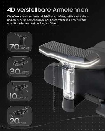 Ігровий крісло Dowinx з 4D підлокітниками, функцією гойдання 15° та регулюванням спинки до 165°, масажний, ергономічний, дизайн у стилі гоночного авто, до 135 кг, чорний